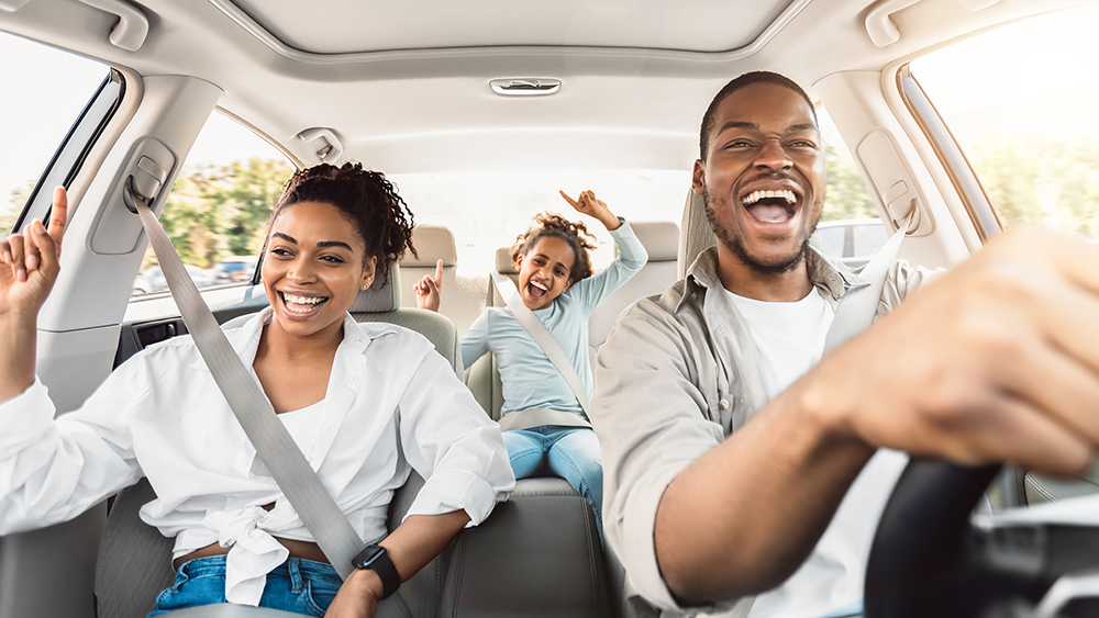 happy family in car