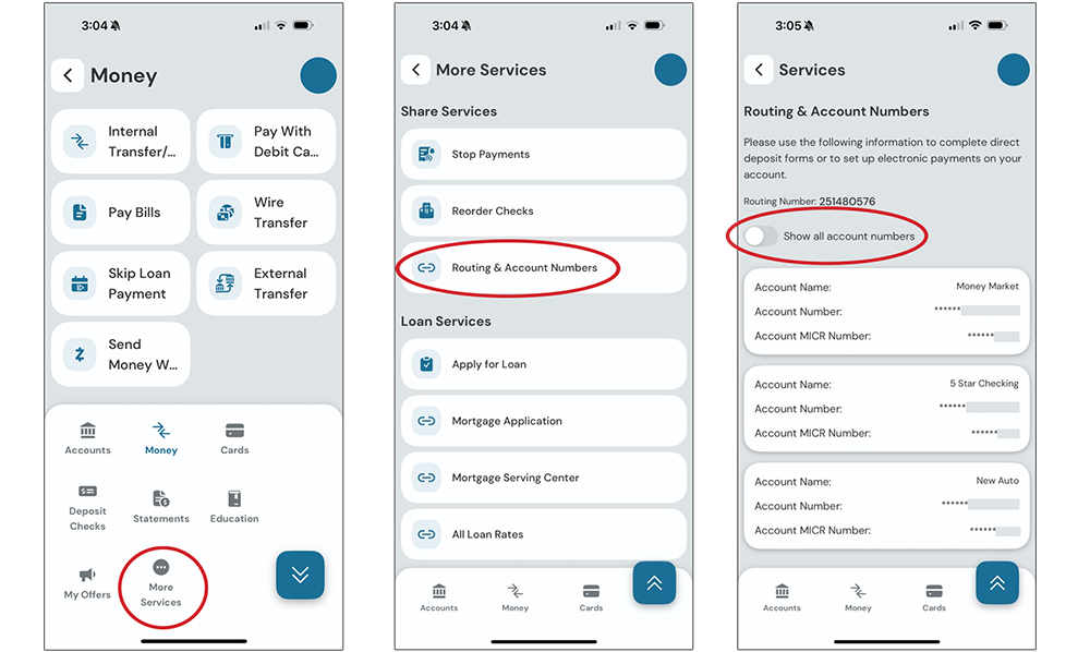 mobile banking screens